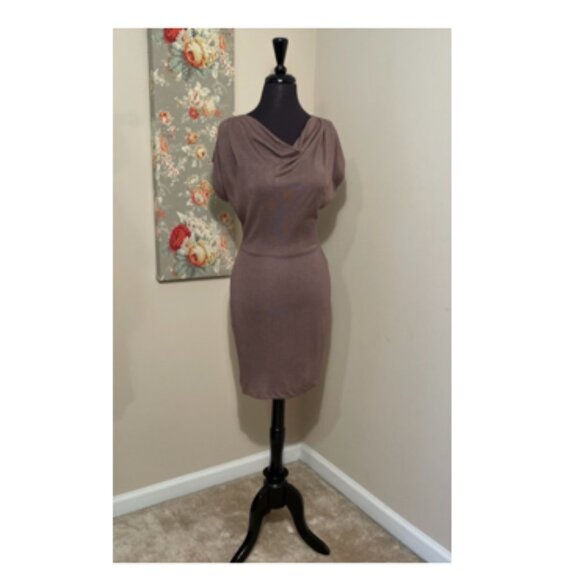 💕 HP- ANN TAYLOR DRESS- Cowl Neck Mini Dress- Brown Size XSP - Picture 3 of 11